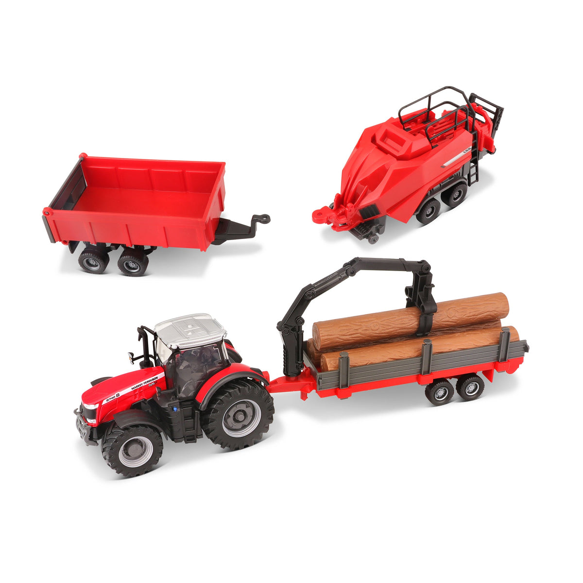 TRACTEUR MASSEY FERGUSSON 8740S DE 10 CM AVEC 3 REMORQUES