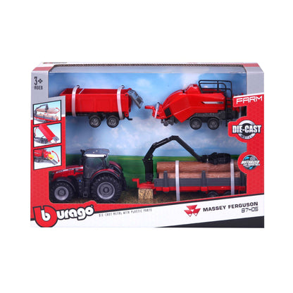 TRACTEUR MASSEY FERGUSSON 8740S DE 10 CM AVEC 3 REMORQUES