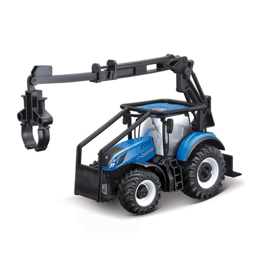 NEW HOLLAND T7.315 TRACTOR 10 CM WITH FRONT LOADER, LOG LOADER AND 3 LOGS