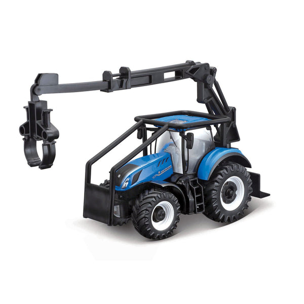TRACTEUR NEW HOLLAND T7.315 DE 10 CM AVEC CHARGEUR FRONTAL, CHARGEUR DE GRUMES ET 3 GRUMES