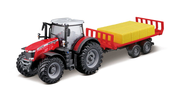 TRACTEUR MASSEY FERGUSSON 8740S DE 10 CM AVEC REMORQUE À BALLES