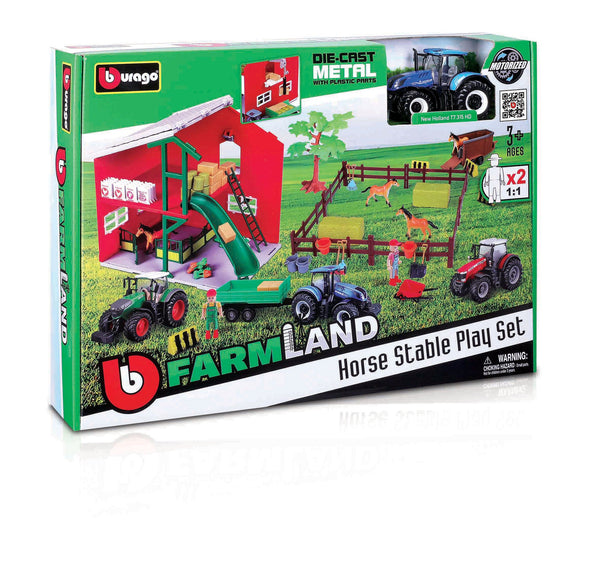 1:43 FARM STABLE PLAYSET WITH NEW HOLLAND TRACTOR
