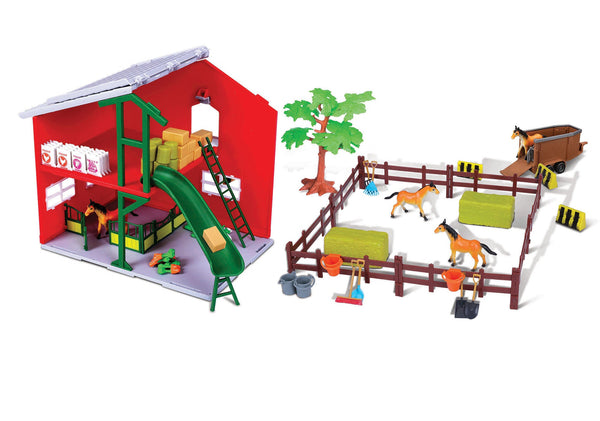 1:43 FARM STABLE PLAYSET WITH NEW HOLLAND TRACTOR