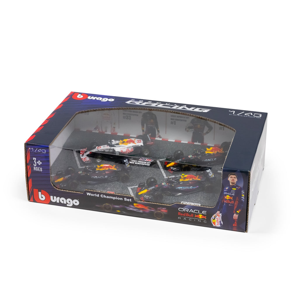 Coffret de 4 figurines de champion Max Verstappen F1 RED BULL RACING à l'échelle 1:43