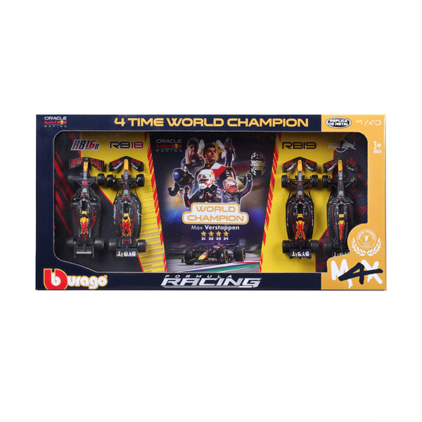 4-piece set RED BULL RACING F1 1:43 MAX VERSTAPPEN, FOUR-TIME WORLD CHAMPION