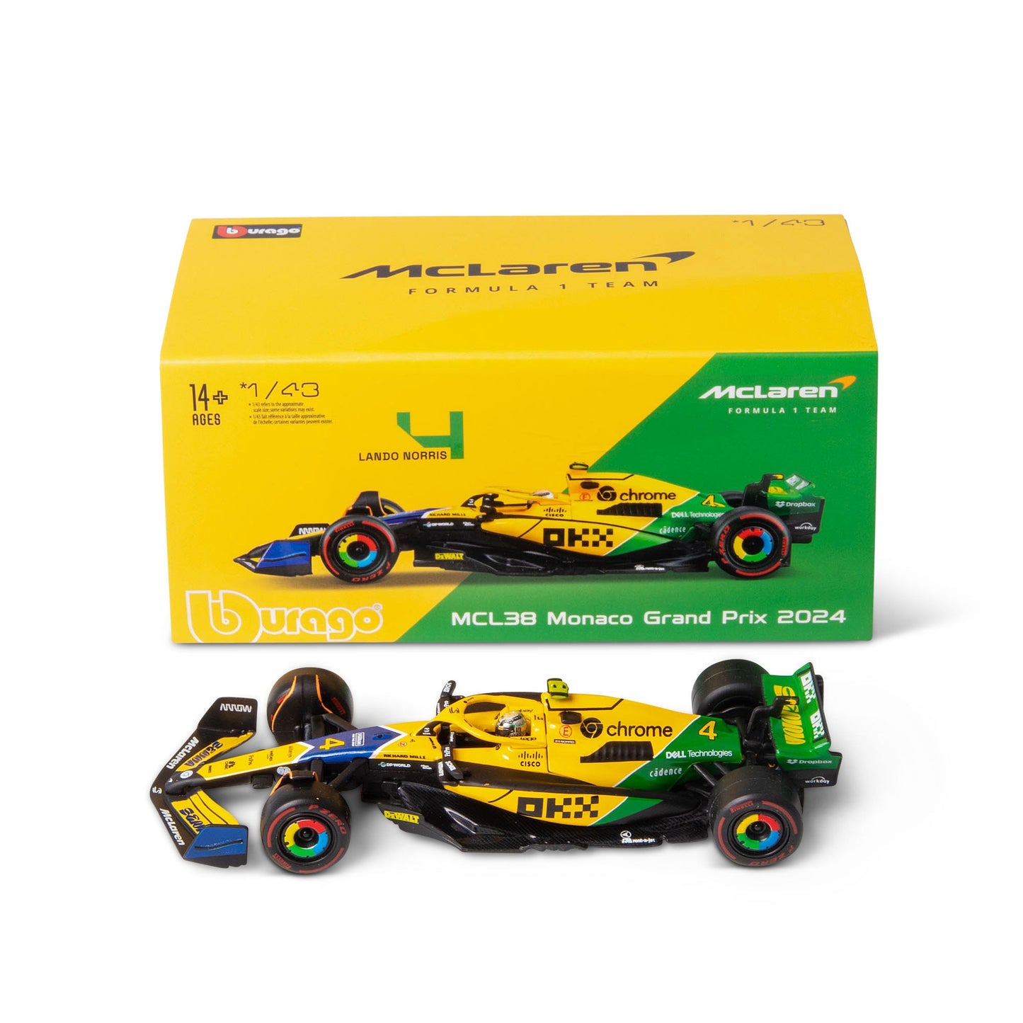 1:43 F1 MCLAREN MCL38 2024 WITH NORRIS SENNA LIVERY HELMET