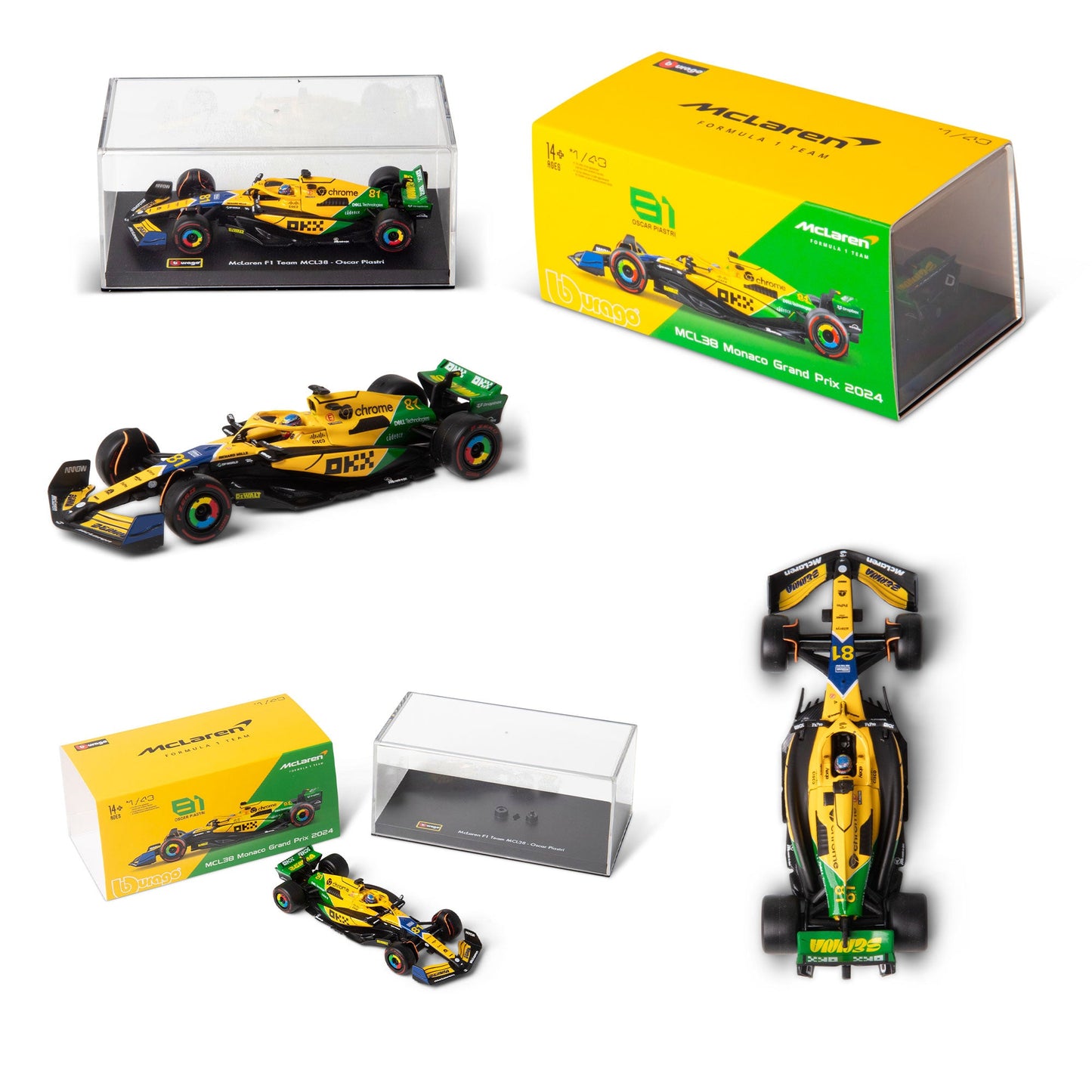 1:43 F1 MCLAREN MCL38 2024 WITH HELMET PIRELLI SENNA LIVERY