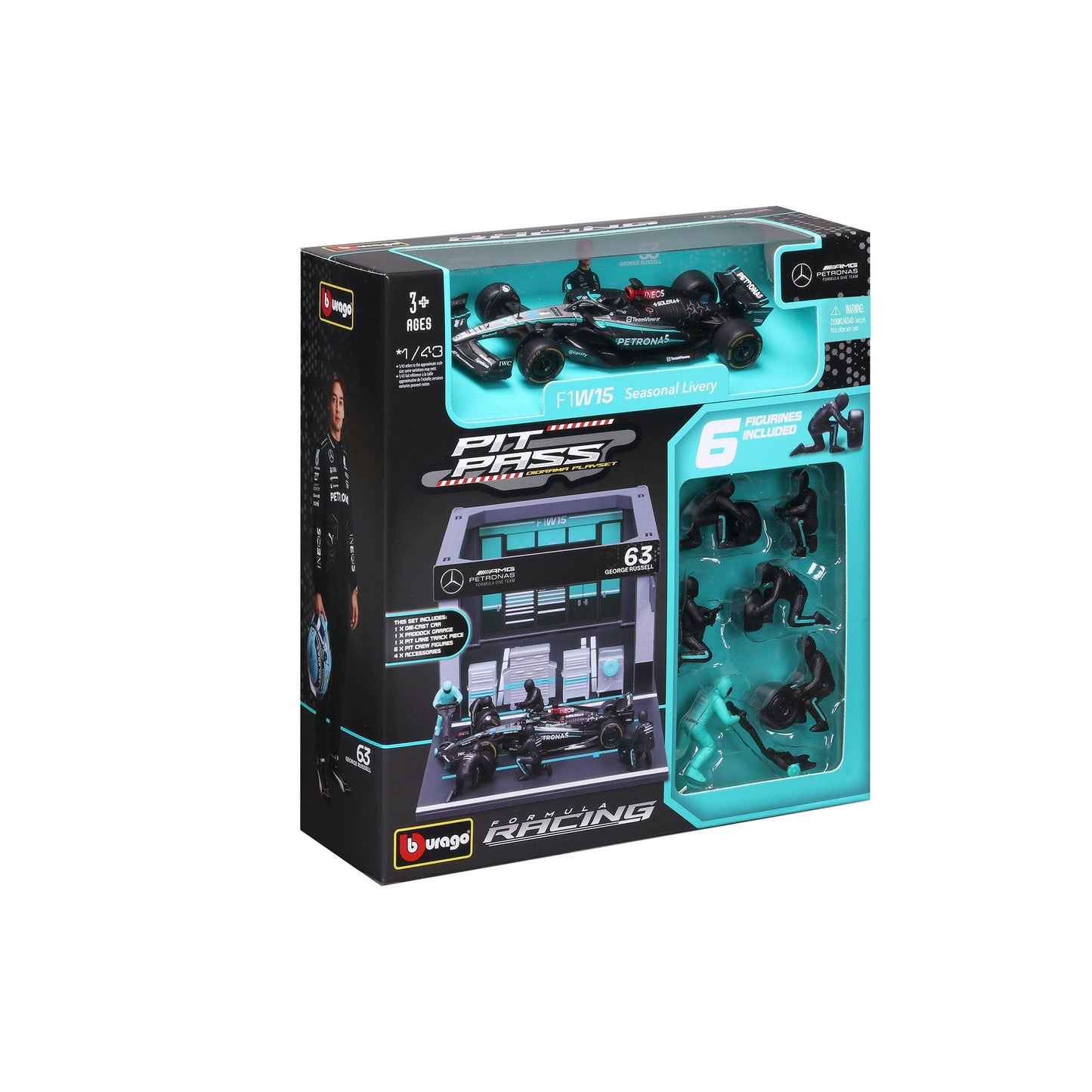 1:43 F1 MERCEDES AMG W15 2024 PIT PASS DIORAMA RUSSELL