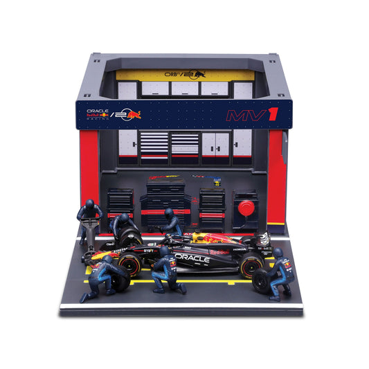 1:43 SCALE 2024 RED BULL RACING RB20 PIT STOP DIORAMA VERSTAPPEN