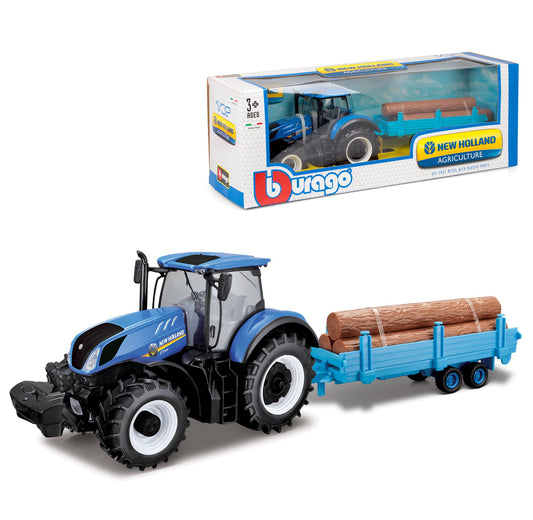 NEW HOLLAND T7.315 TRACTOR WITH LOG TRAILER 1:32