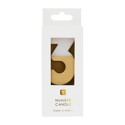 White & Gold Birthday Number Candle - 3