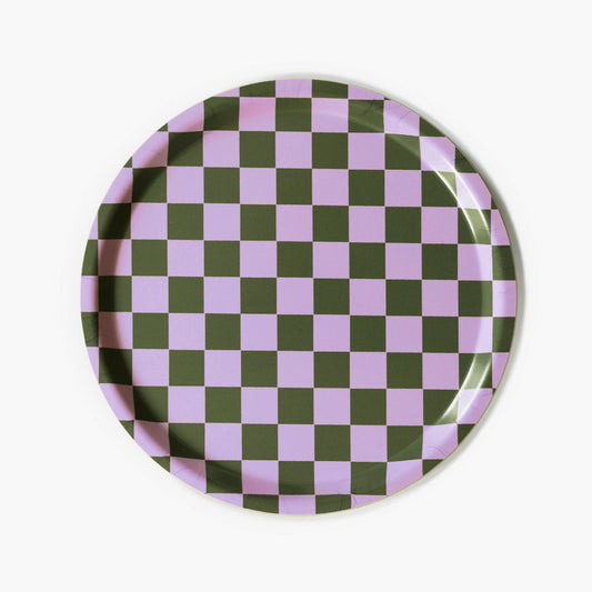 Lilac/Olive CHECKER Round Serving Tray - 31 cm