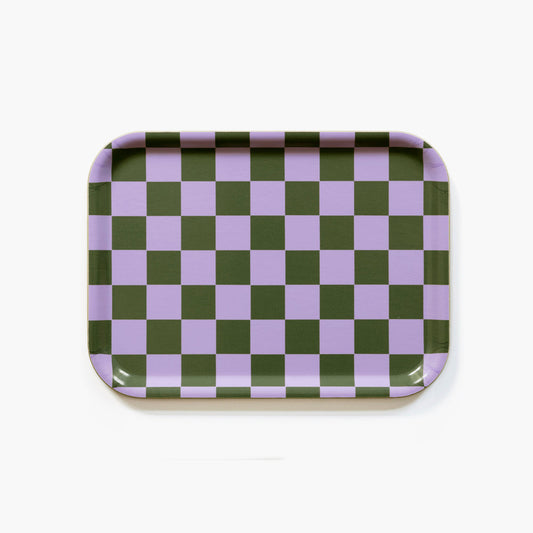 Lilac/Olive CHECKER Rectangular Serving Tray - 27x20 cm