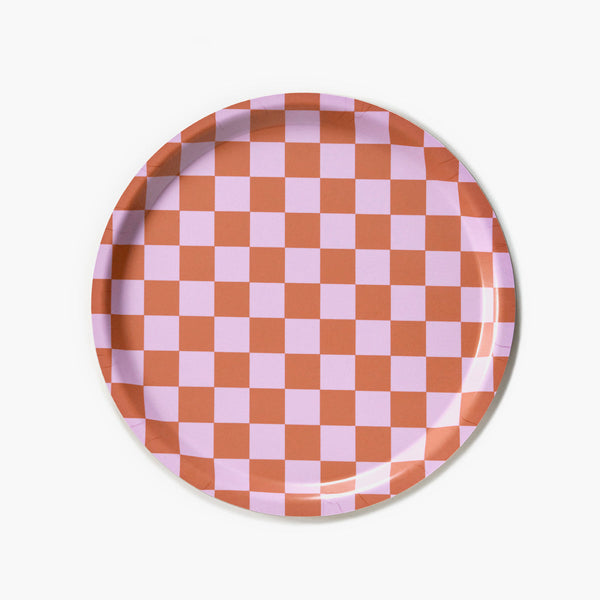 CHECKER Orange/Pink Round Serving Tray - 31 cm