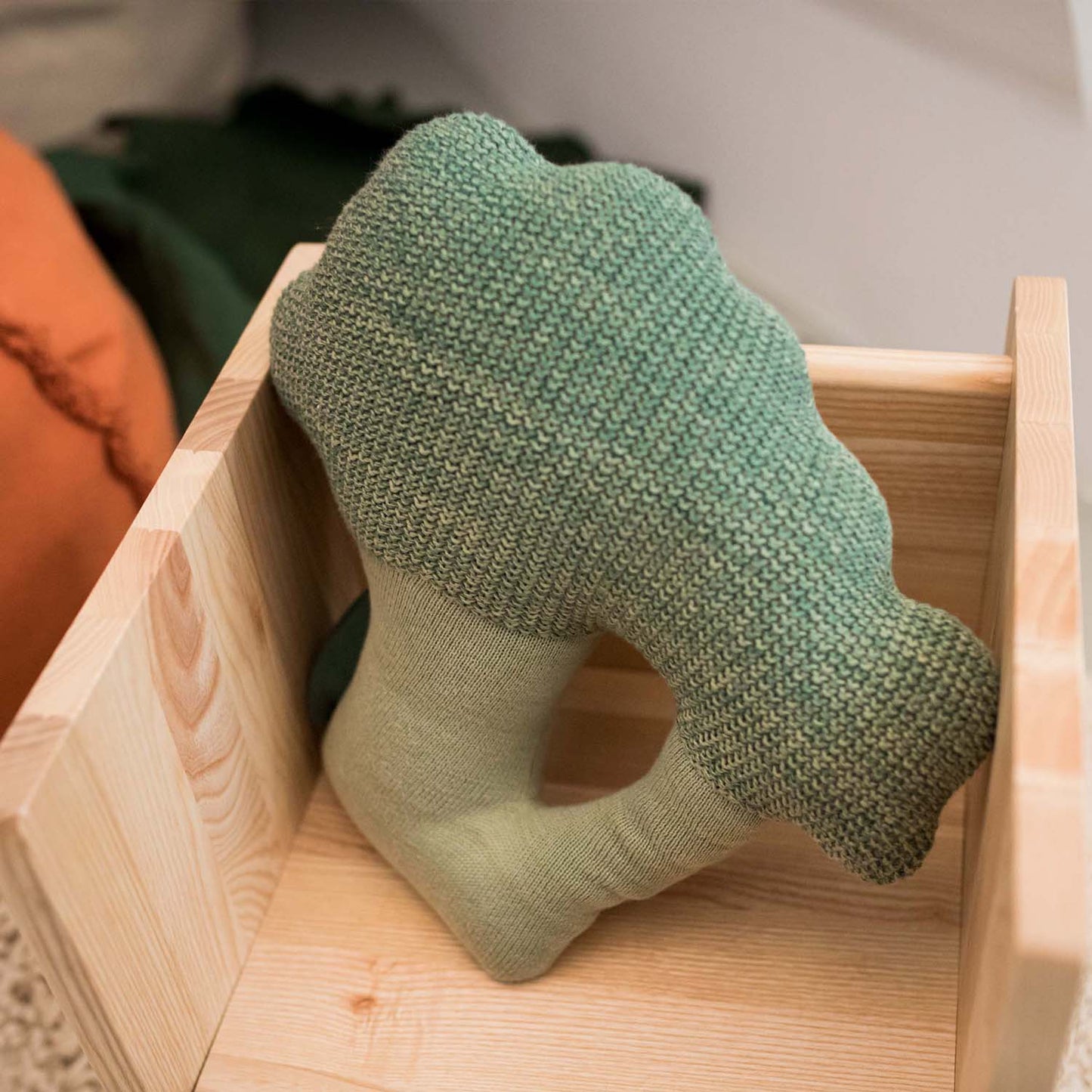 Knitted Brucy the Broccoli cushion