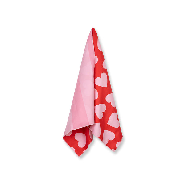 Microfiber Beach Towel - Red - Hearts - 135 x 65 cm