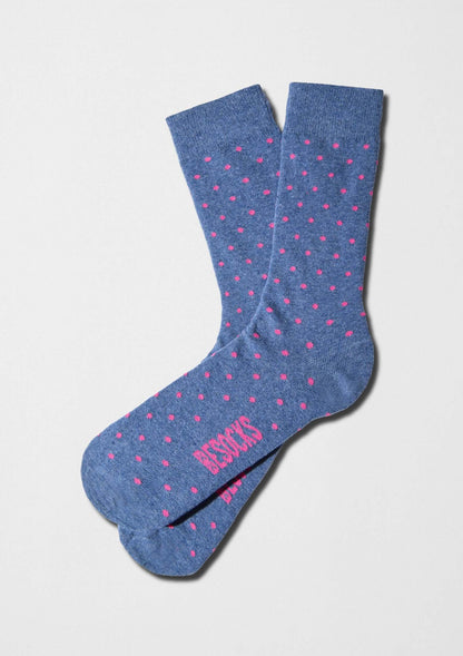 Calcetines BeDots Blue Melange con lunares rosa sobre fondo azul - BESOCKS