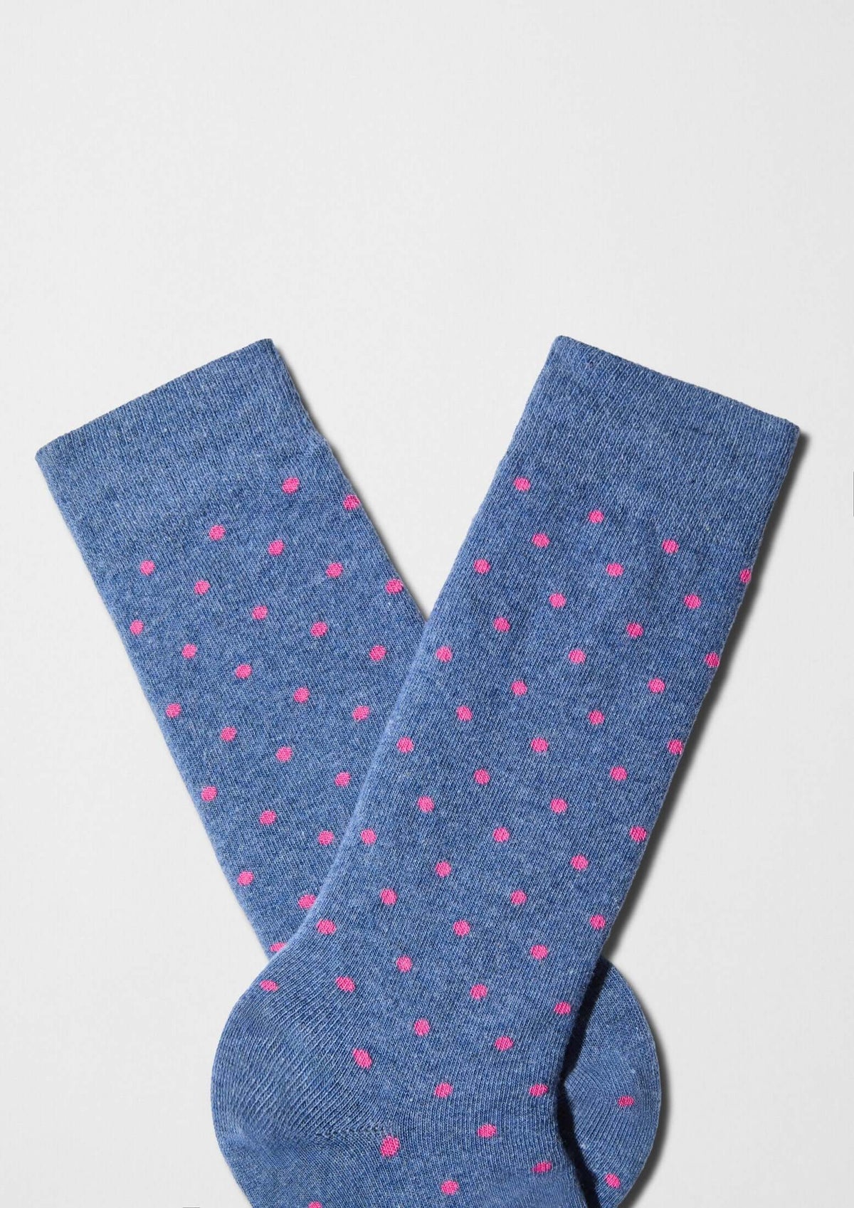Lunares rosa sobre fondo azul jaspeado - BeDots Blue Melange - BESOCKS