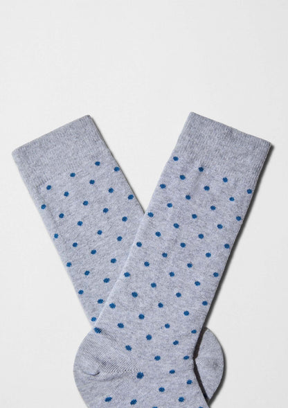 calcetines BeDots Grey con lunares azules sobre fondo gris jaspeado - BESOCKS