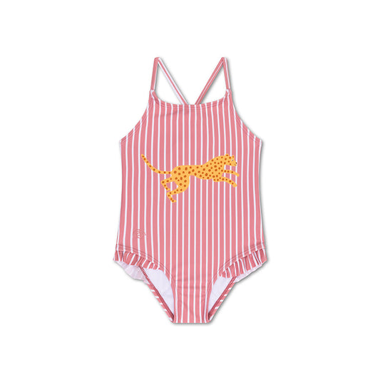 Maillot de bain Fille - Rayé Rouge/Blanc - Fleur marguerite
