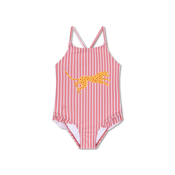 Swimsuit Girls - Red/White Striped - Daisy Flower