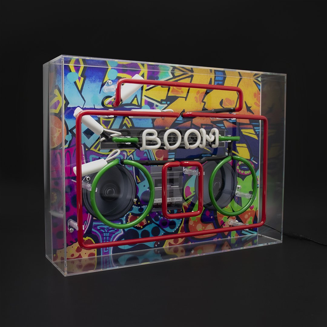'Boom Box' Large Glass Neon Sign
