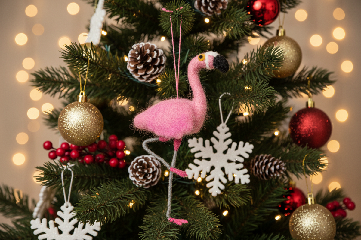 Boule de Noël en Feutrine Frankie le Flamant Rose