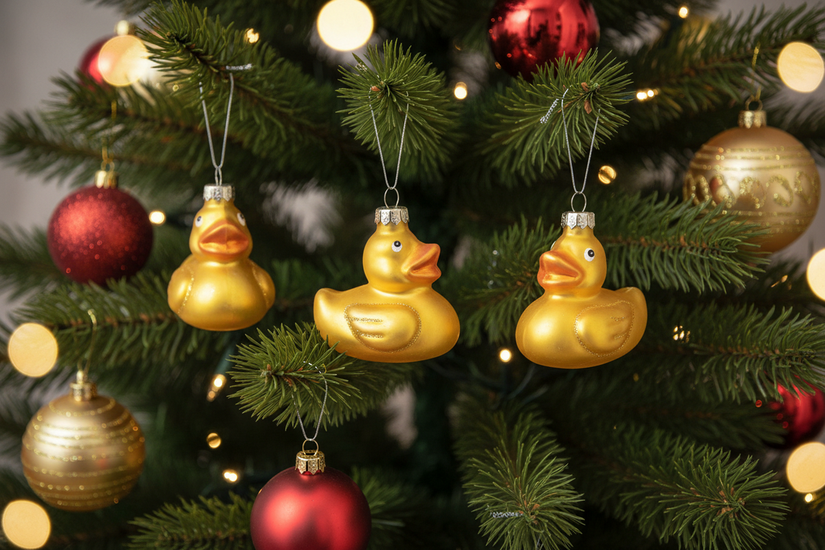 Pallina di Natale a forma di anatra gialla
