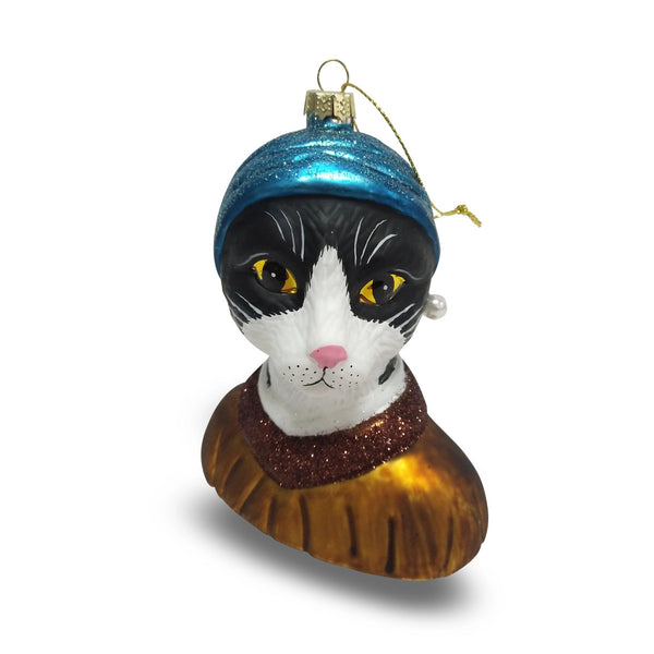 Girl with a Pearl Bead Christmas Bauble Cat Tuxedo