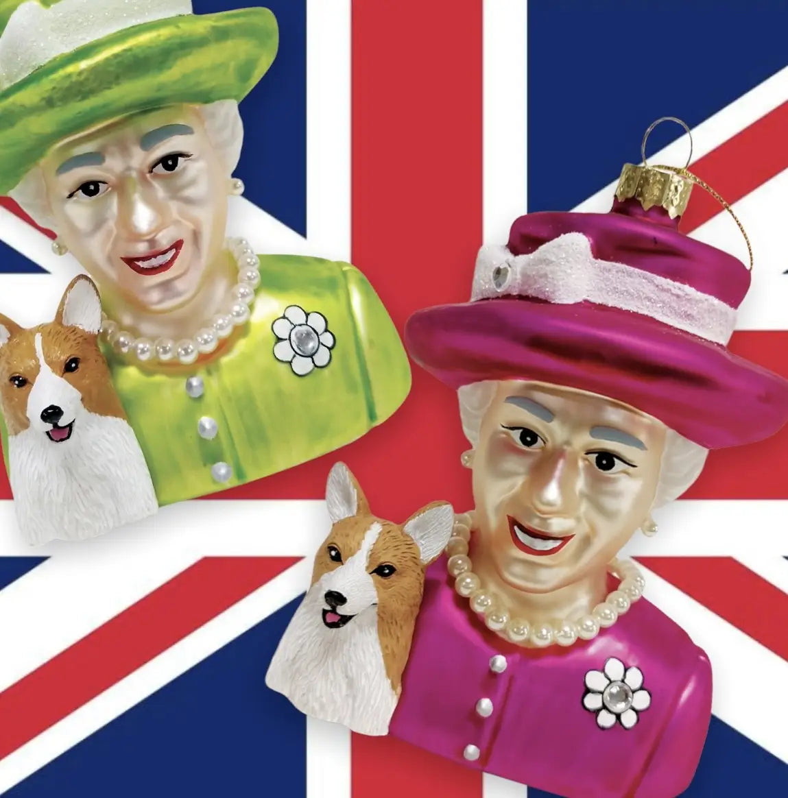 Queen Elizabeth &amp; Corgi Fuchsia Christmas Bauble