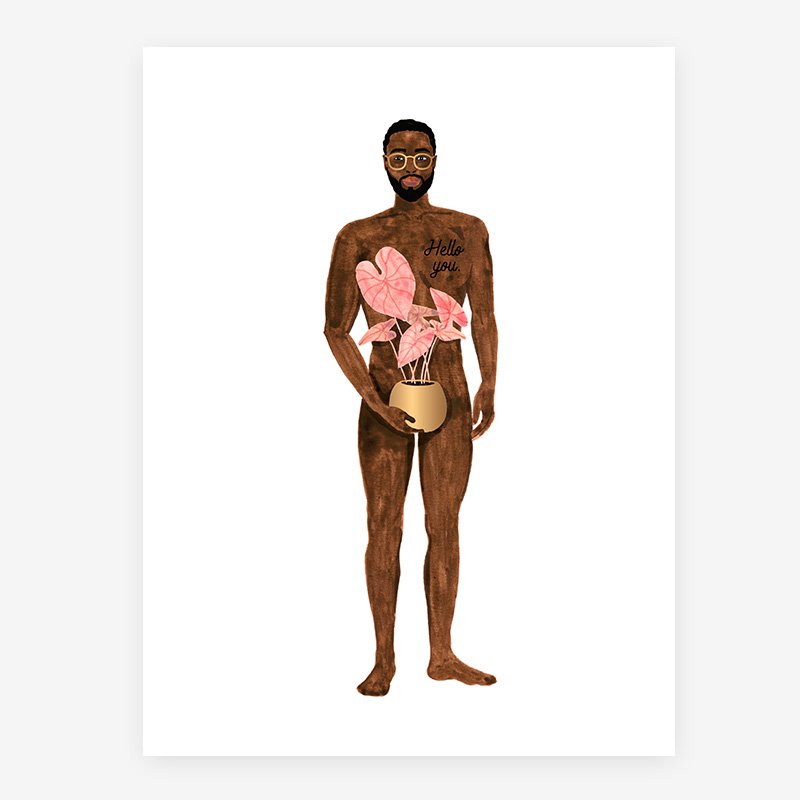 Naked Boy with a Plant - Poster