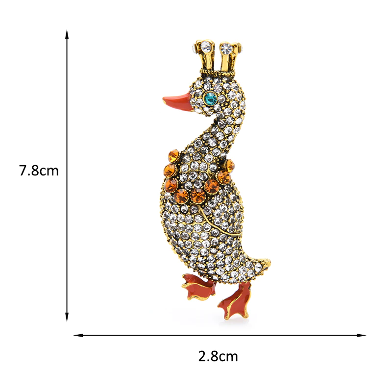 Spilla a forma di anatra con corona di strass