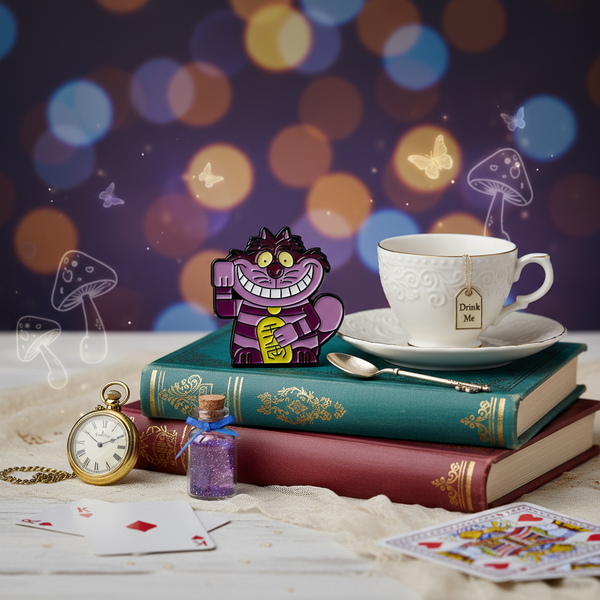 Purple Lucky Cat Pin "Cheshire Cat"
