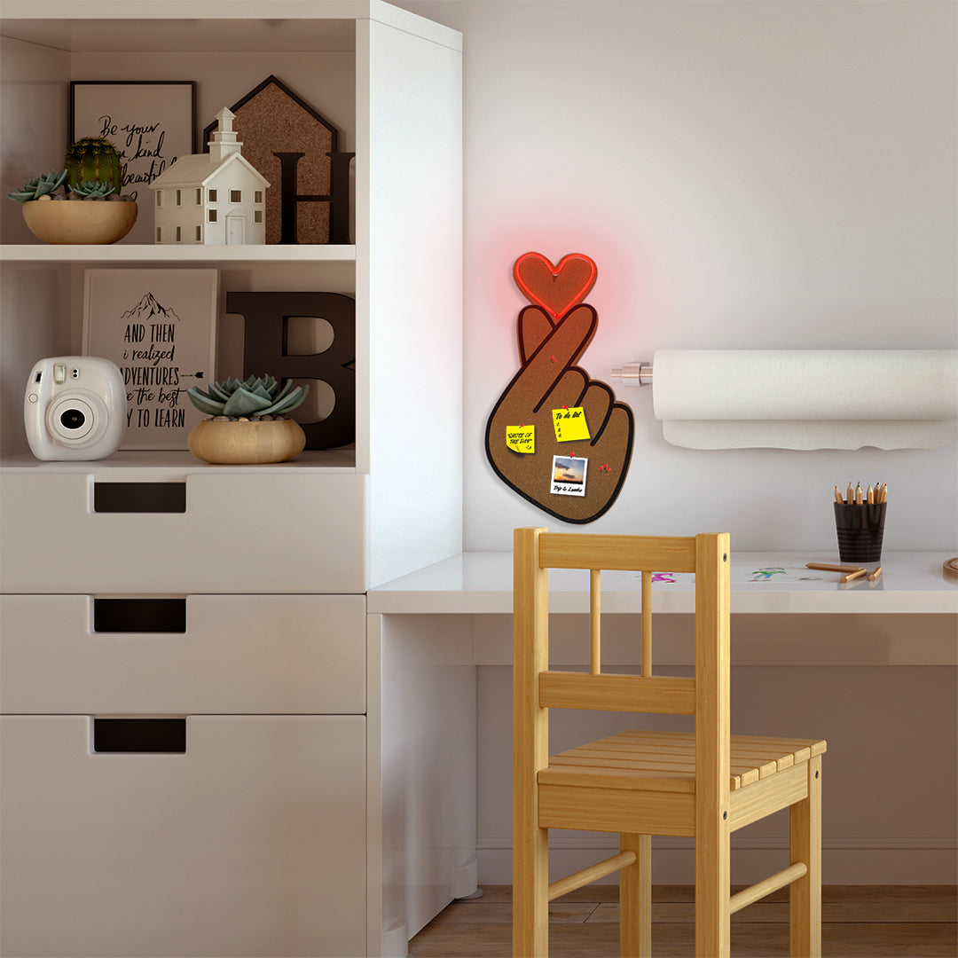 Cork board with LED - Finger Heart