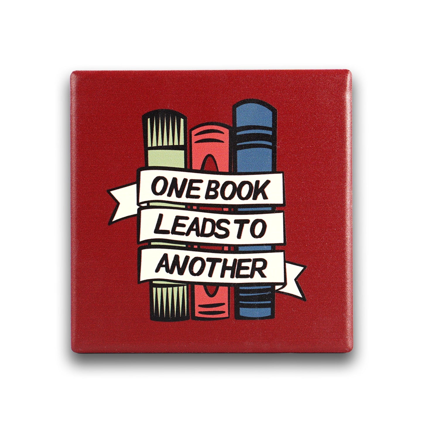 One Book Leads To Another Ceramic Coaster