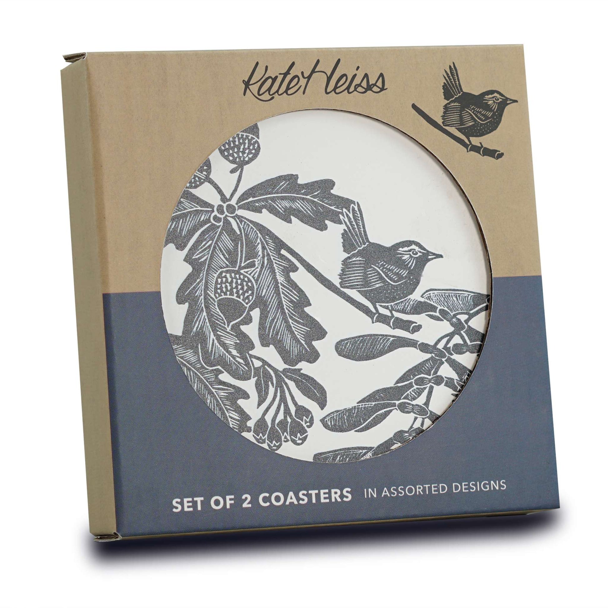 Sous-verres en céramique Woodland Acorn Bird Navy