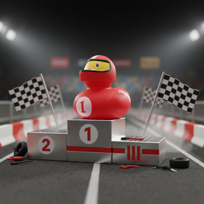 Red racing pilot duck