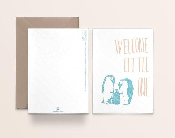 Carte de naissance Pingouin Kathings Welcome Little One avec enveloppe, format A6 éco-responsable