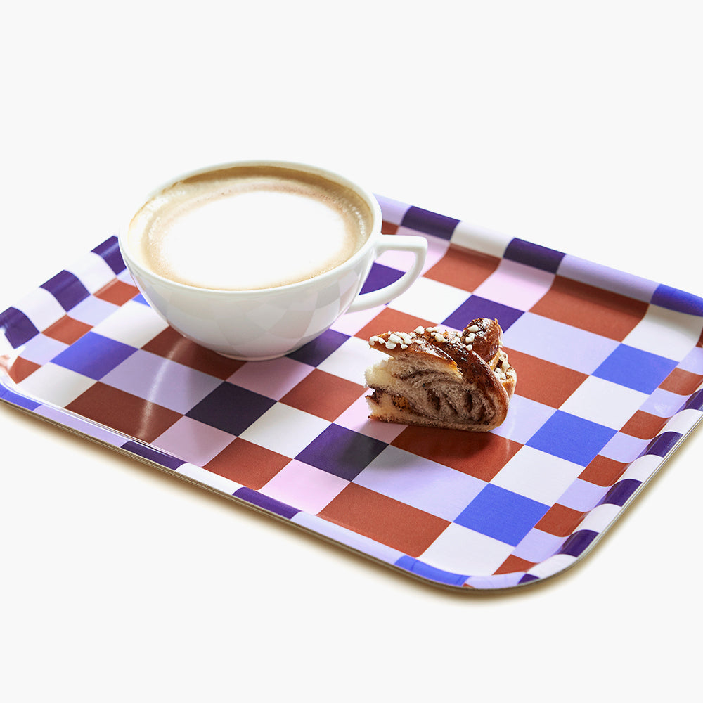 Caramel/Sky CHECKER MIX Rectangular Serving Tray - 27x20 cm