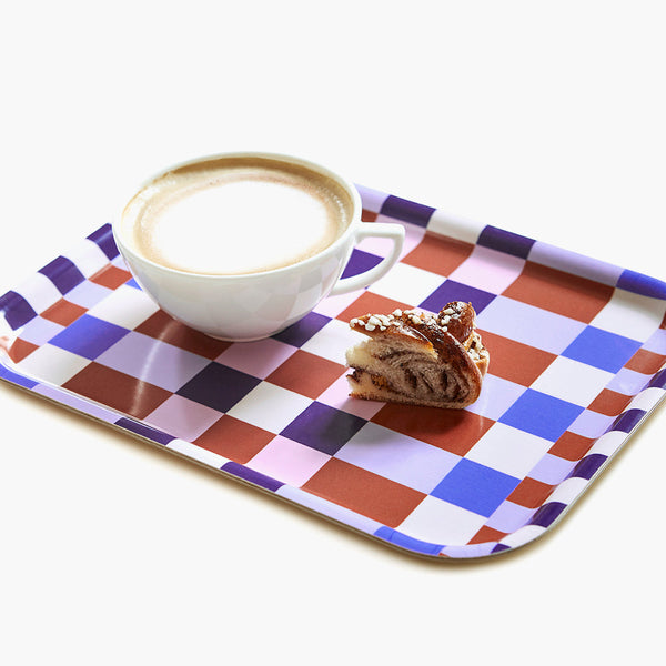 Caramel/Sky CHECKER MIX Rectangular Serving Tray - 27x20 cm