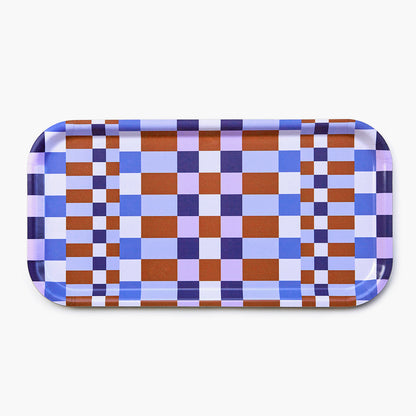 Caramel/Sky CHECKER MIX Rectangular Serving Tray - 43x22 cm