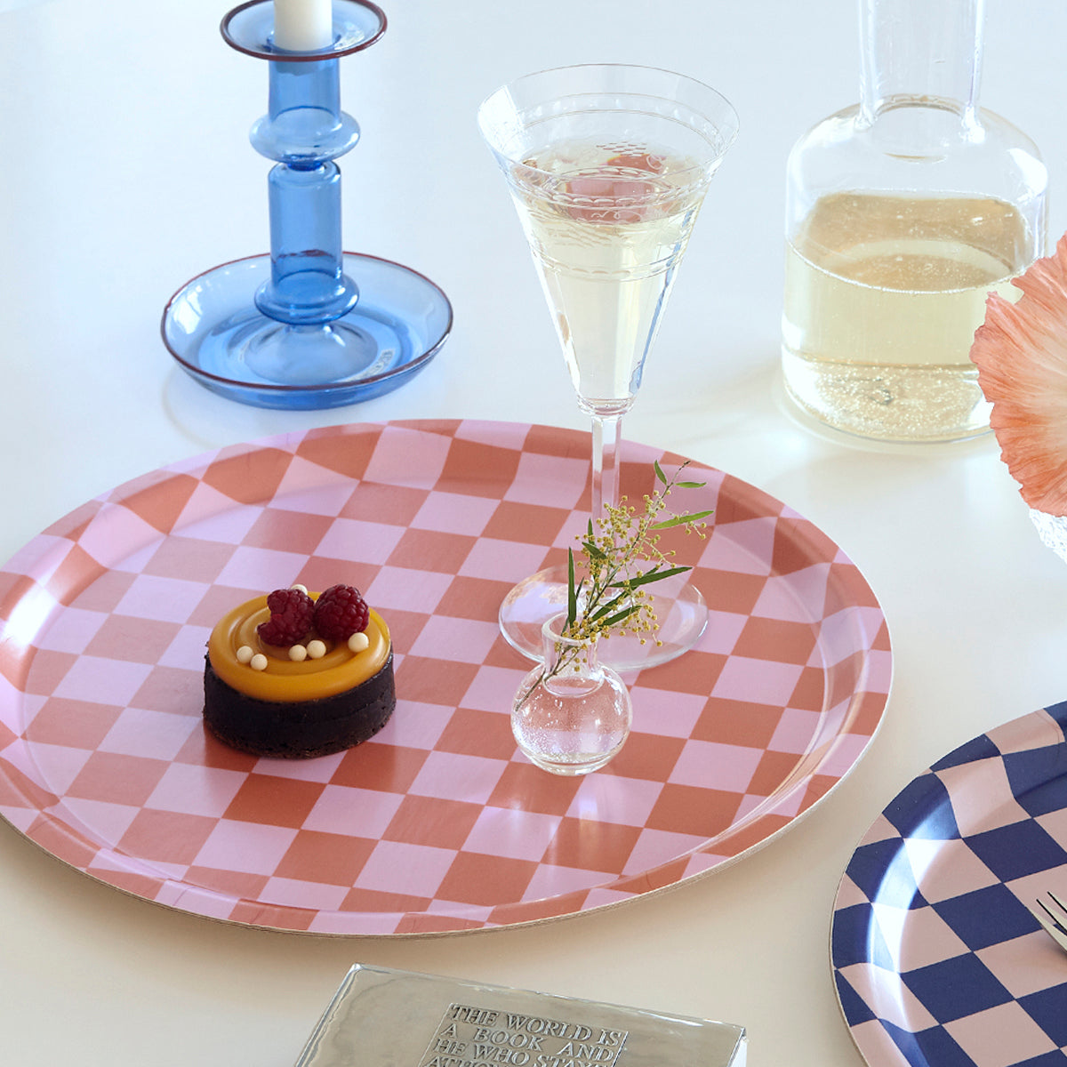 CHECKER Orange/Pink Round Serving Tray - 31 cm
