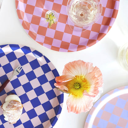CHECKER Orange/Pink Round Serving Tray - 31 cm