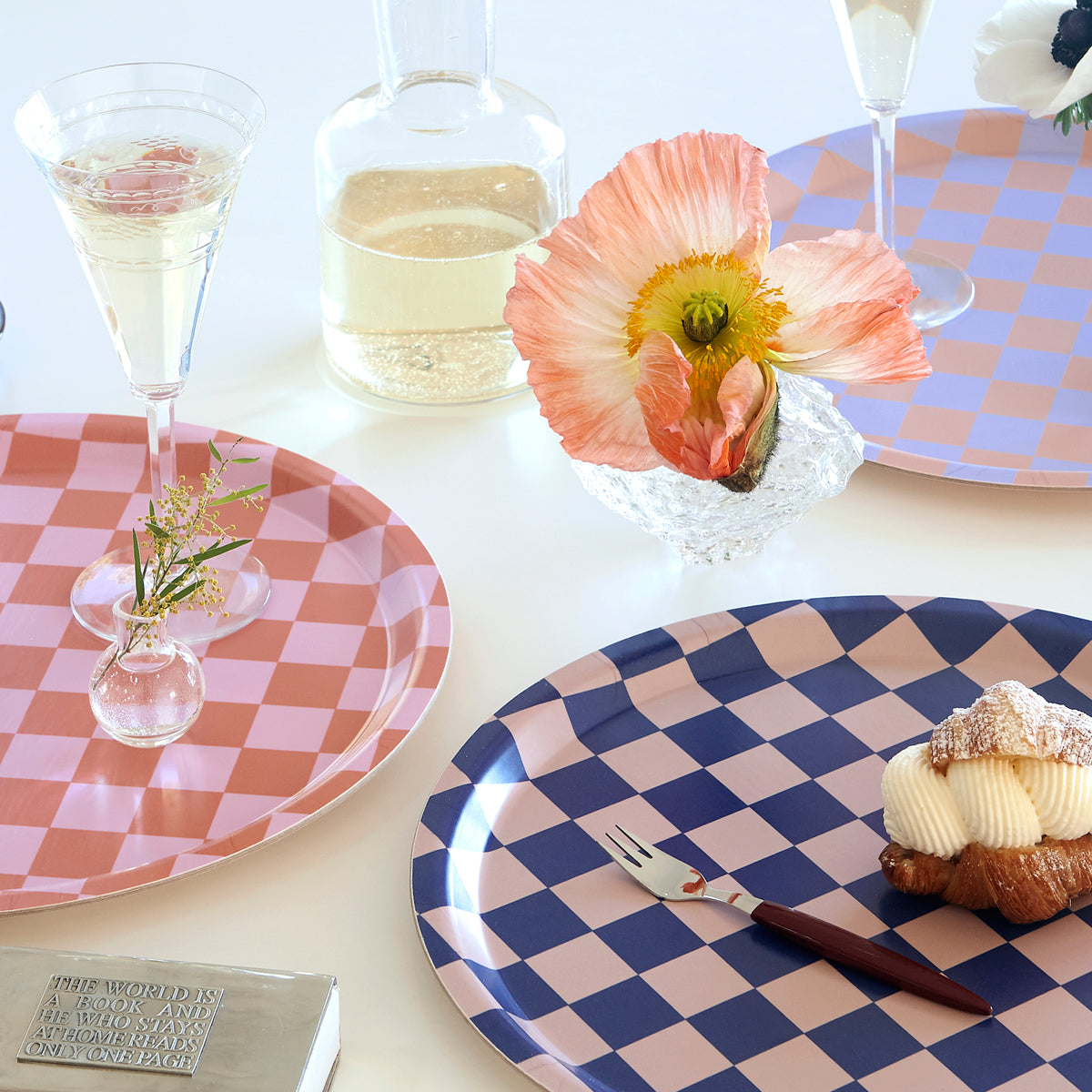 CHECKER Orange/Pink Round Serving Tray - 31 cm