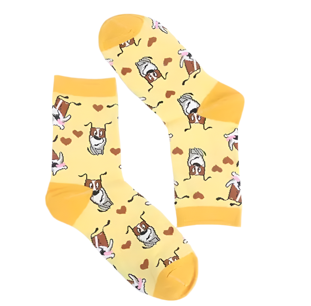 chaussettes jaunes chien c ur cartoon mrcol