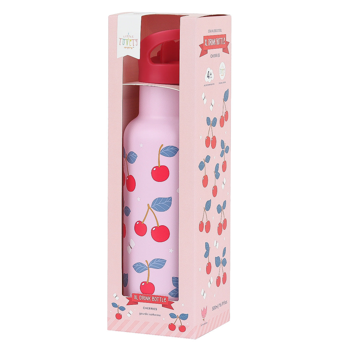 Gourde XL en inox - Cerises – vue 7 – A Little Lovely Company