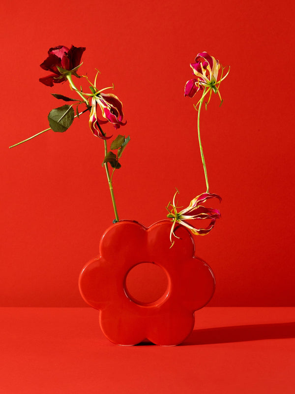 Vase with Red Daisies