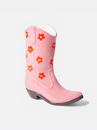 Rodeo Cowboy Boot Vase Pink