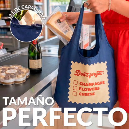 Sac de Courses Pliable « Don’t forget champagne, flowers, cheese » – Fisura – vue 2