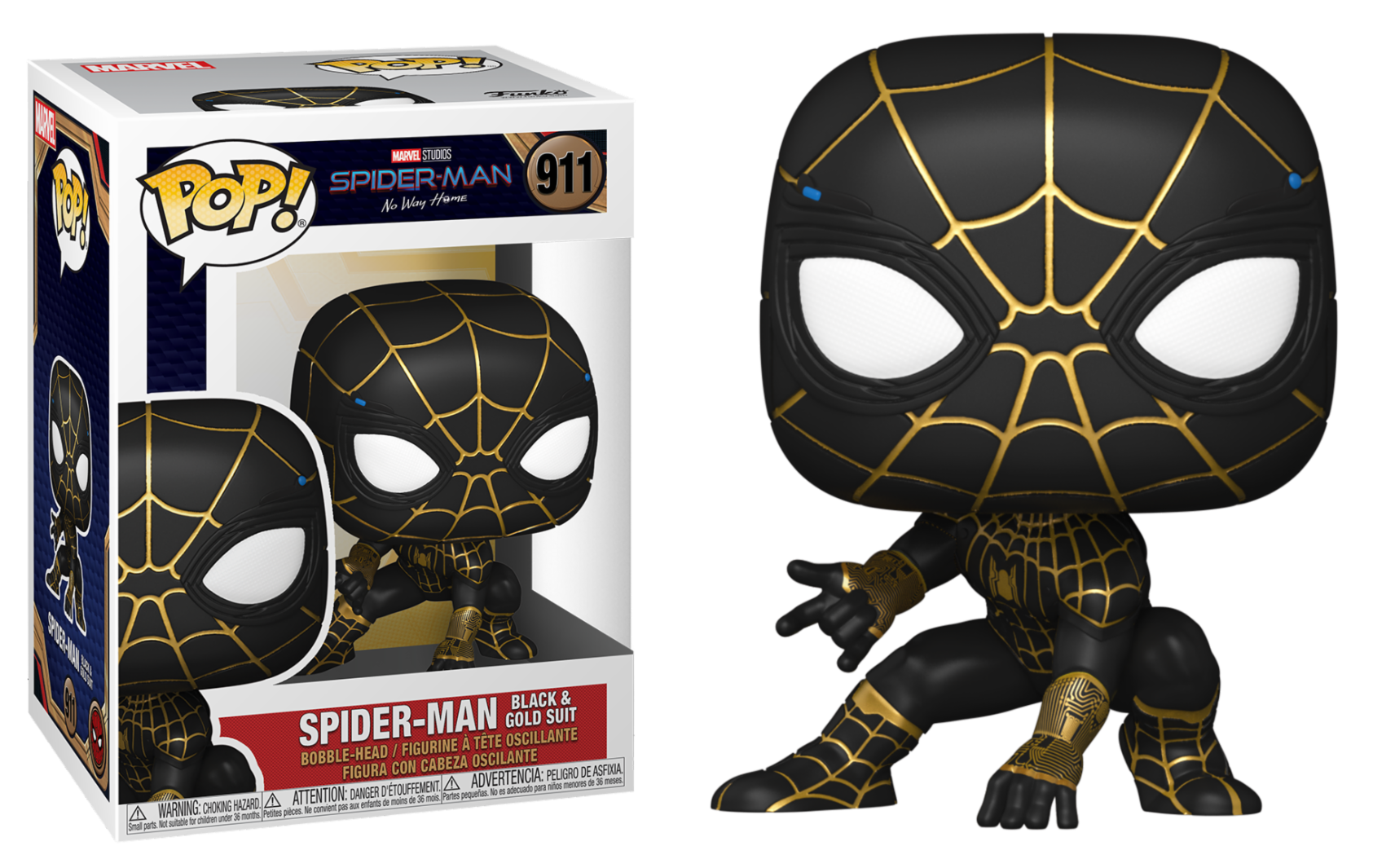 pop spider man black gold suit 911